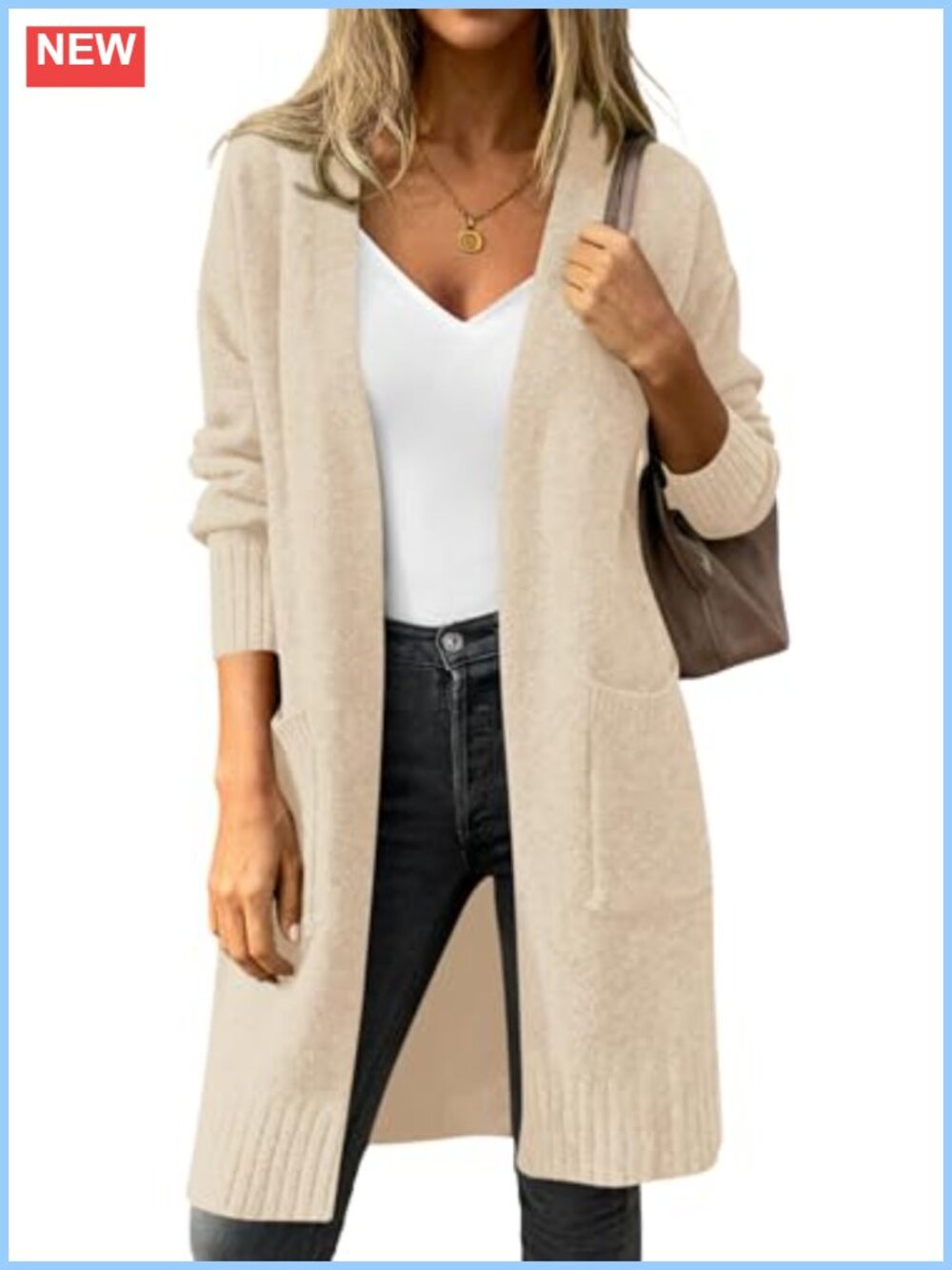 Oversized Open Front Knit Cardigan with Pockets Long Cardigan